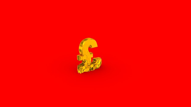 HD video backgrounds – gold UK pound sign falling & breaking – 3D animation