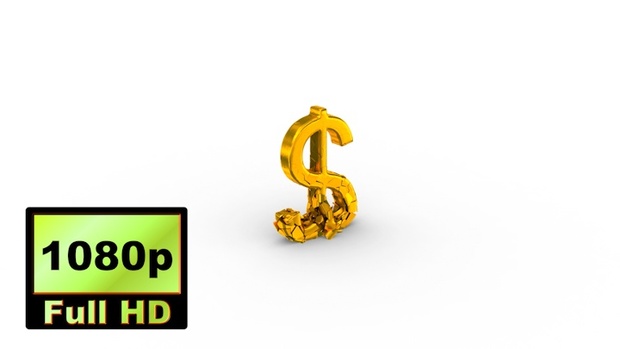 00031_Gold USA dollar sign falling & breaking 3D animation
