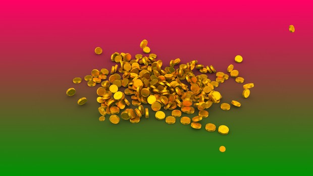 HD video backgrounds - Gold coins with dollar sign falling & breaking - 3D animation.coins