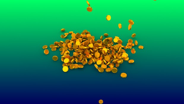 HD video backgrounds - Gold coins with dollar sign falling & breaking - 3D animation.coins