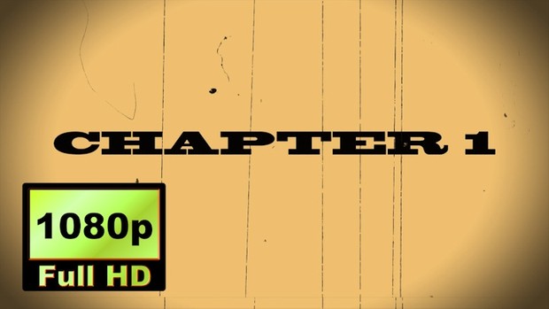 00016_“CHAPTER 1” text scramble word reveal with old movie effects