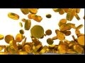 00070_Gold coins falling on white background with camera zoom