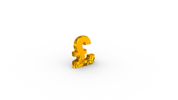 HD video backgrounds – gold UK pound sign falling & breaking – 3D animation