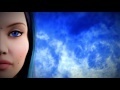 00136_Beautiful woman face close up in front of blue fire 3D animation