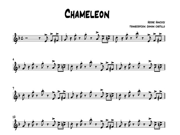 Music Instrument Chameleon Bass Line Sheet Music