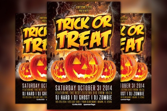trick or treat halloween party flyer template