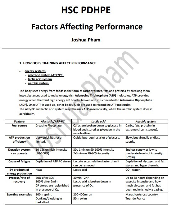 Core 2: Factors Affecting Performance Notes