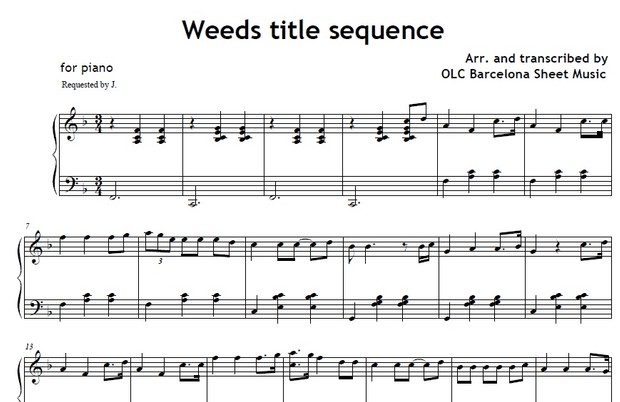 Weeds title sequence - piano sheet arrengement