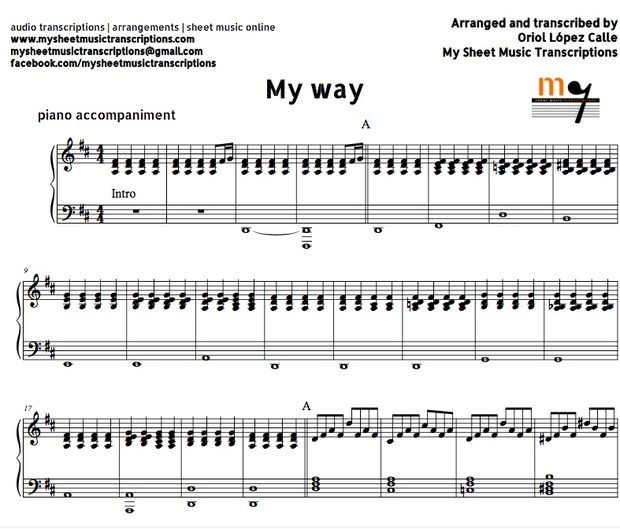 my way frank sinatra accompaniment sheet music pdf