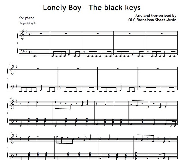 Lonely boy (The black Keys) - sheet music for piano