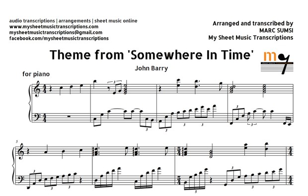 Somewhere In Time (Movie Theme) Sheet Music
