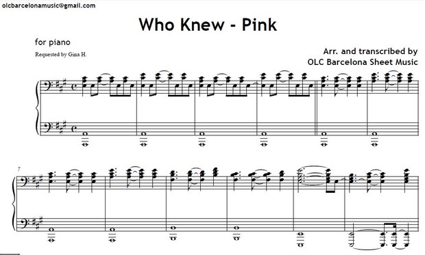 Who Knew (Pink) - piano arrangement