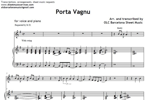 Porta Vagnu - piano sheet music