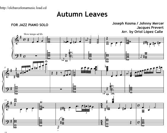 Autumn Leaves (Piano Jazz) Sheet music (.pdf)