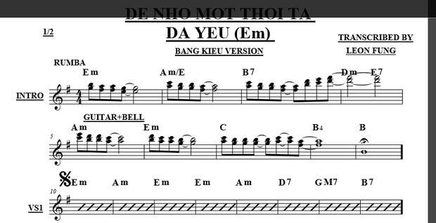 Band Sheet - De Nho Mot Thoi Ta Da Yeu - Le Quyen- Key: Gm