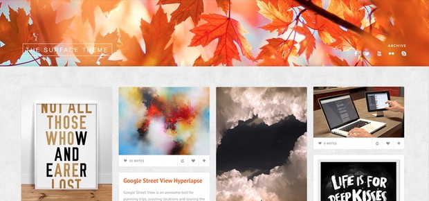 Surface - Flexible grid based tumblr theme created for creatives.
