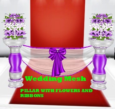 wedding PILLAR WITH FLOWERS AND RIBBONS MESH