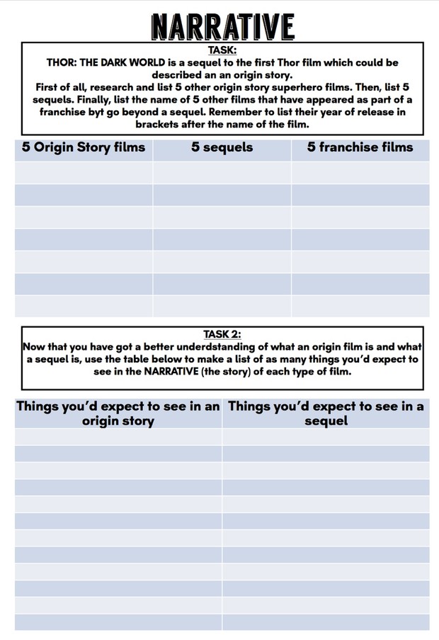 Thor: The Dark World - revision guide and workbook for GCSE Film Studies Paper 1