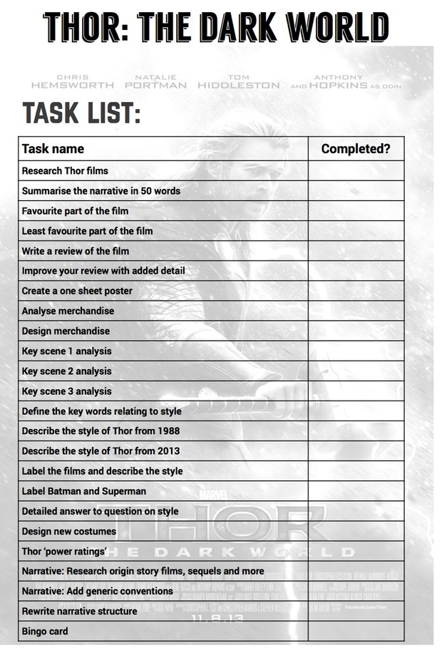 Thor: The Dark World - revision guide and workbook for GCSE Film Studies Paper 1