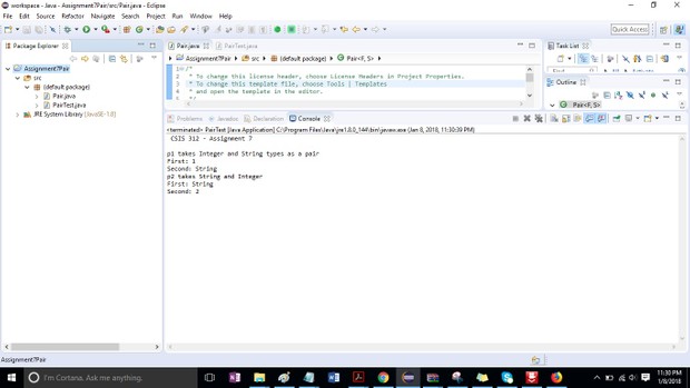CSIS 312 Assignment 7 Pair Class Solution