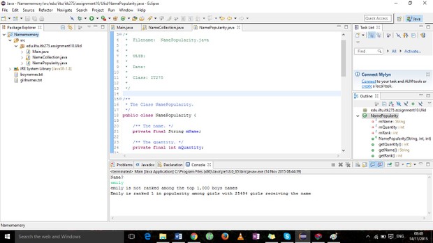 Application that reads both the boy and girl files into memory using arrays