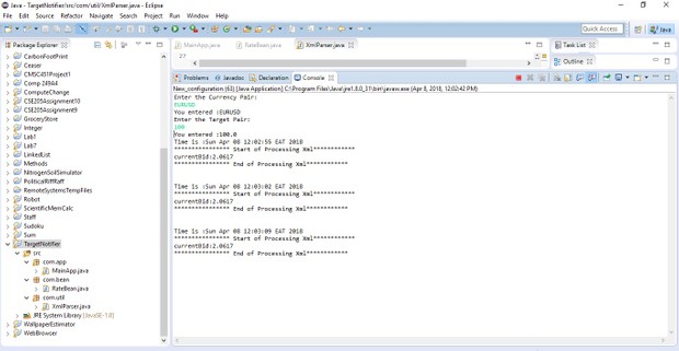 Currency pair rate target rate Notifier Java Solution