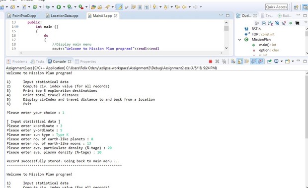 Assignment 1 Mission Plan program Solution + Report