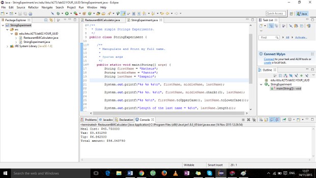 RestaurantBillCalculator and StringExperiment java programs