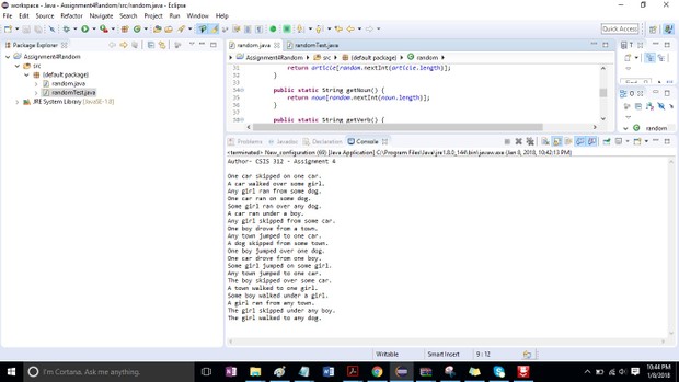 CSIS 312 Assignment 4 Random Sentences