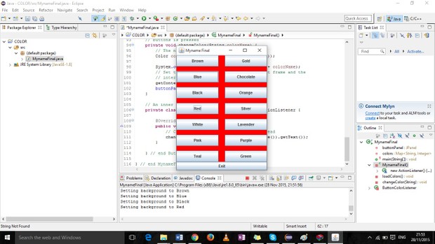 GUI that displays the hexadecimal values using radio buttons to select a value