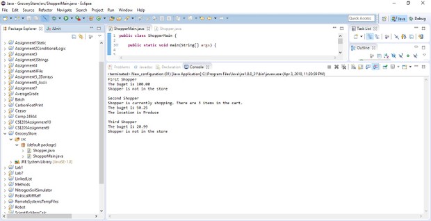 Design a class named Shopper Solution