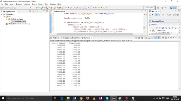 Financial application: computing commissions