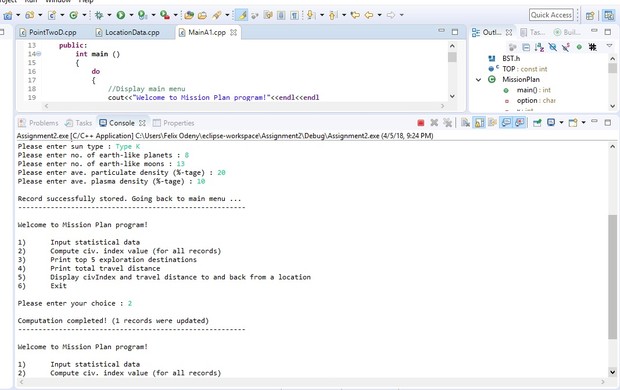Assignment 1 Mission Plan program Solution + Report