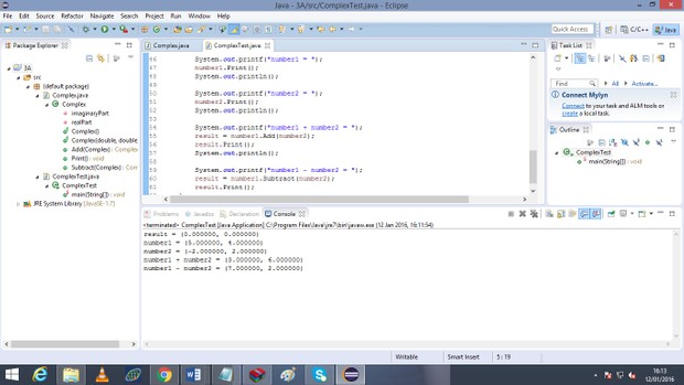 class called Complex for performing arithmetic with complex numbers.