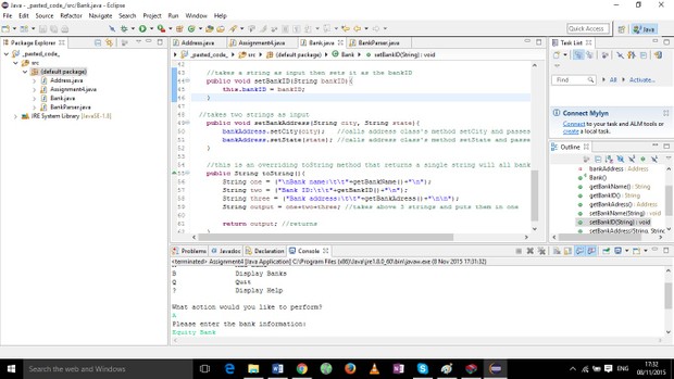 The class has methods for setting/getting bank address