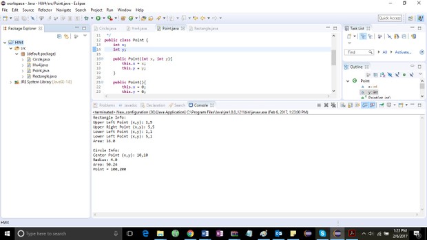 Defines a Circle and a Rectangle and prints the area Solution