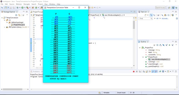 COP 2800 (Java Programming) Project #2 Temperature Conversion Chart Solution