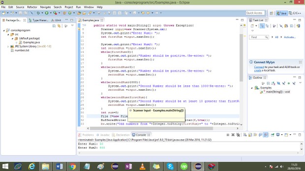 Write a console program (java) that: