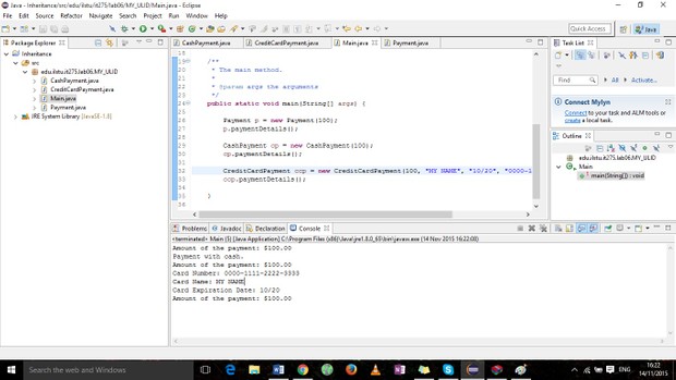 Inheritance- Payment.java, CashPayment.java ,CreditCardPayment.java