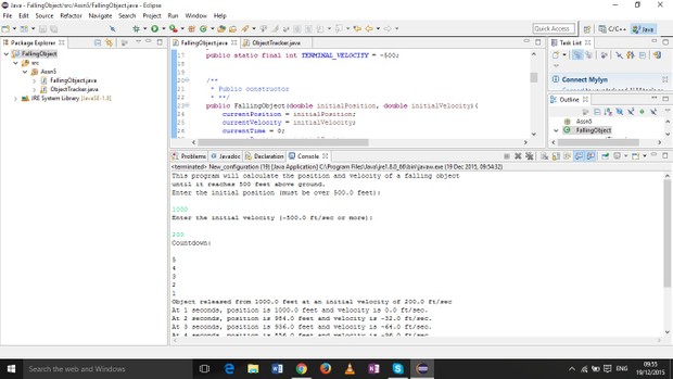 Program to calculate the position and velocity of a falling object
