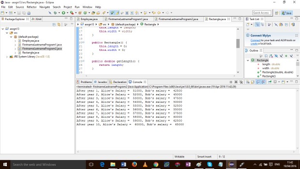 a rectangle class and a driver program.