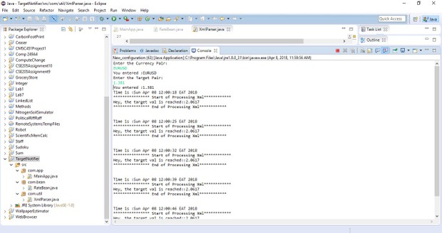 Currency pair rate target rate Notifier Java Solution