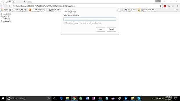 JavaScript program to make change Solution