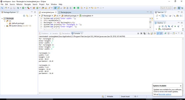 Design a class name Rectangle to represent a rectangle in Java