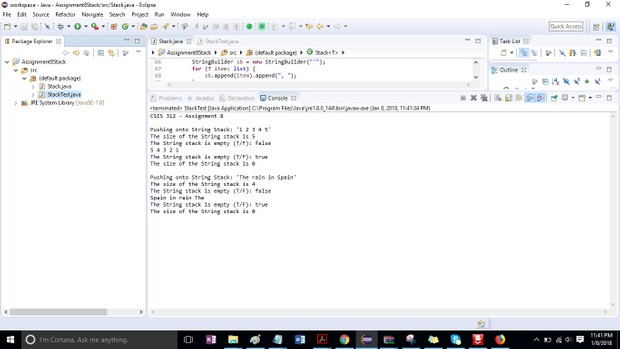 CSIS 312 Assignment 8 Stack Data Structure Solution