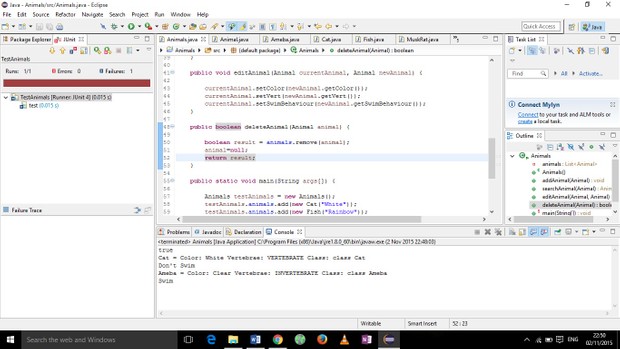 Write a Java program (non-GUI preferred) to demonstrate the use of an ArrayList - animals