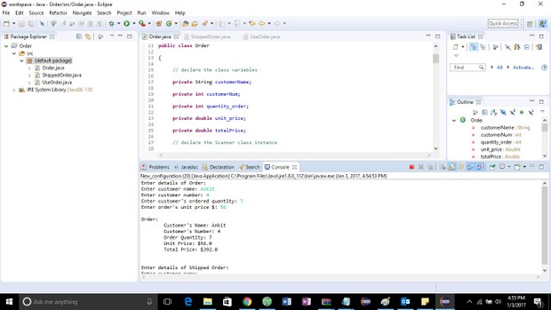 Create a class named Order in Java Solution