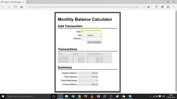 Monthly Balance Calculator