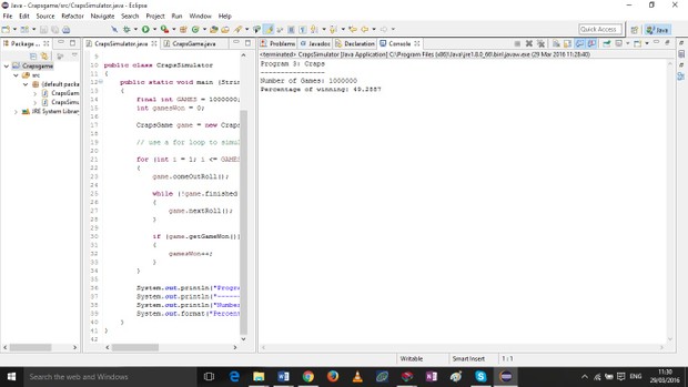 Program 3: Craps Simulator