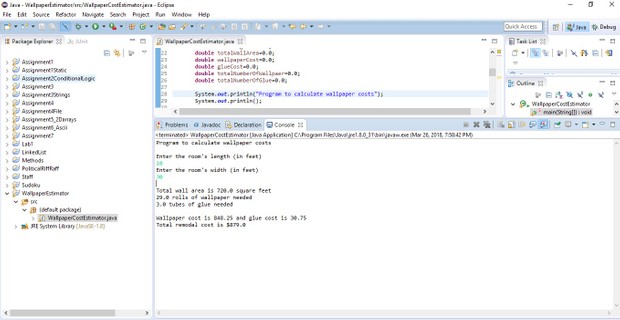 Program to calculate wallpapering costs Solution